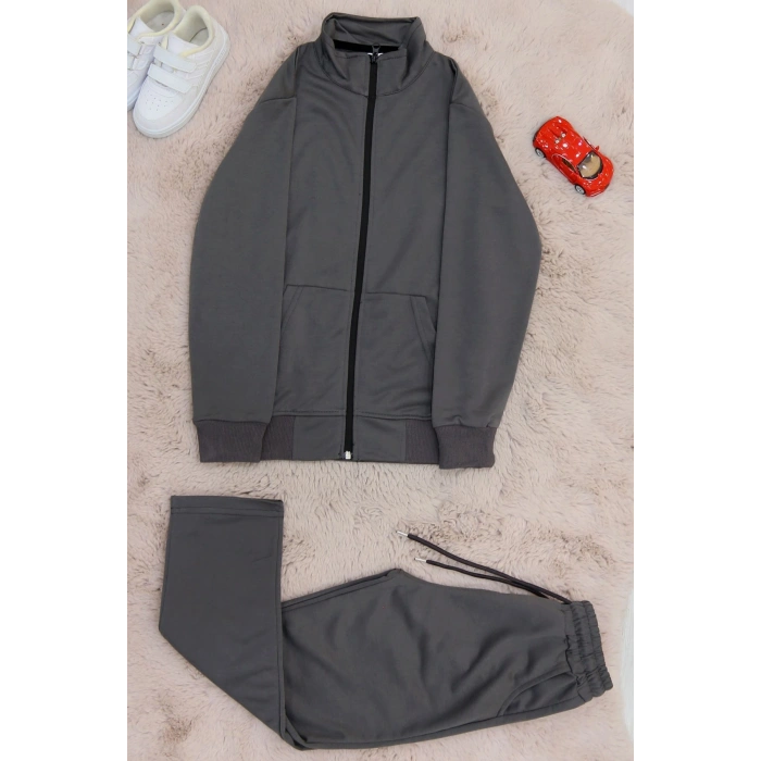 9-12 Yaş İki İplik Şardonsuz Fermuarlı Takım Füme - 42197.1937.