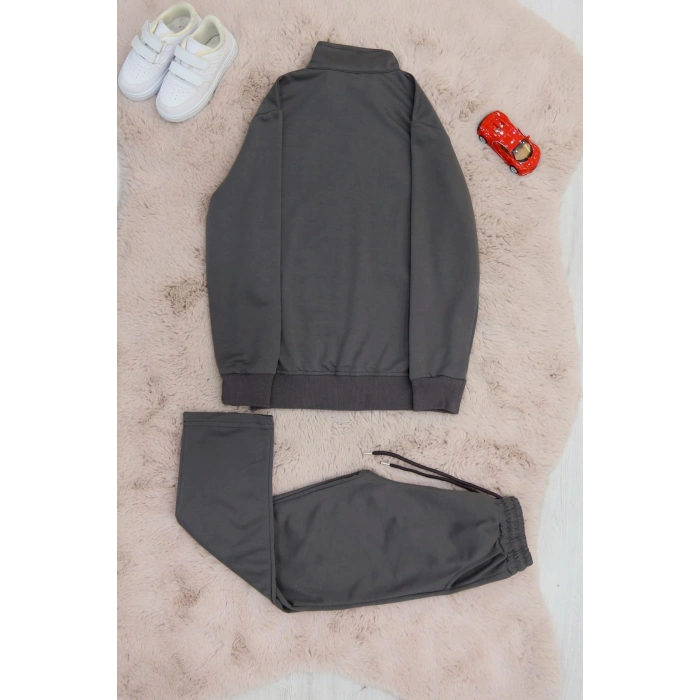 9-12 Yaş İki İplik Şardonsuz Fermuarlı Takım Füme - 42197.1937.