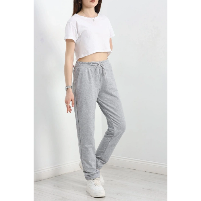 A Kalite 2 İplik Düz Paça Eşofman Altı Gri - 40509.1431.