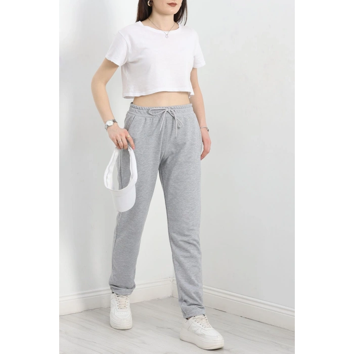 A Kalite 2 İplik Düz Paça Eşofman Altı Gri - 40509.1431.