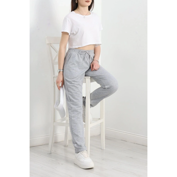 A Kalite 2 İplik Düz Paça Eşofman Altı Gri - 40509.1431.