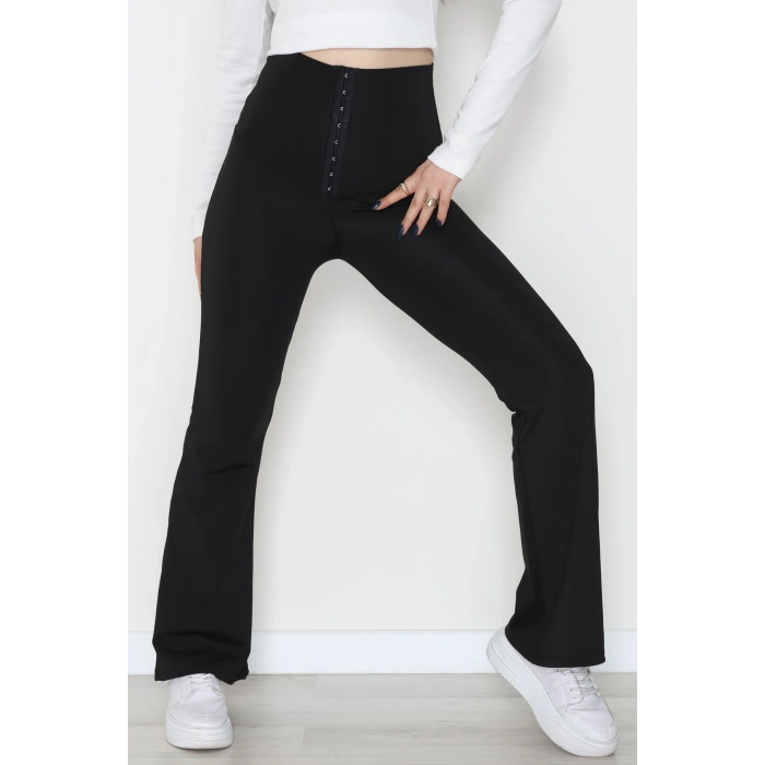 Agraflı İspanyol Paça Dalgıç Tayt Siyah - 52117.1881.