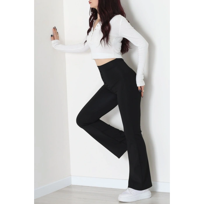 Agraflı İspanyol Paça Dalgıç Tayt Siyah - 52117.1881.