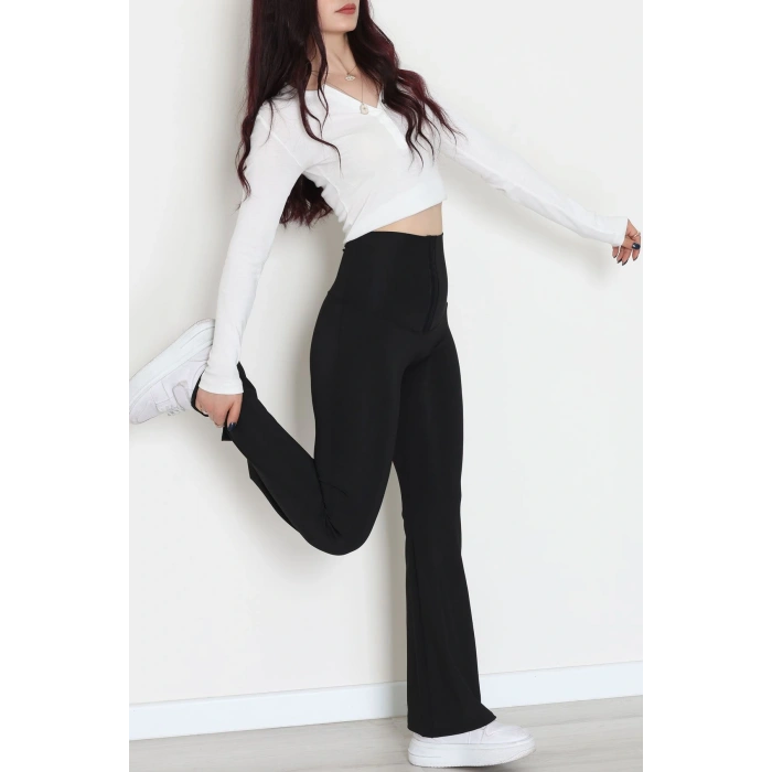 Agraflı İspanyol Paça Dalgıç Tayt Siyah - 52117.1881.