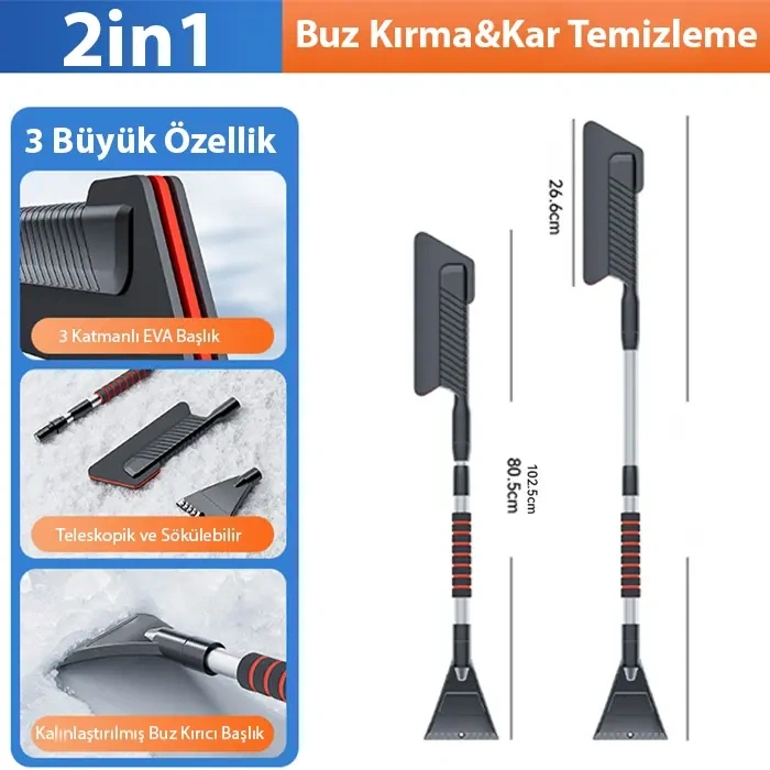 ALLY Araba Kar Fırçası Kar Küreği Teleskopik Döndürülebilir Araç Kar Fırçası-(1903)