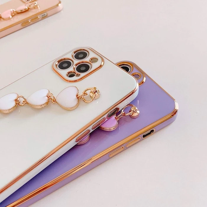 Ally iPhone 11 Pro Max 6.5inç Kılıf Kalp Bileklik Tutuculu Lüx Silikon Askılı Kılıf-(1903)