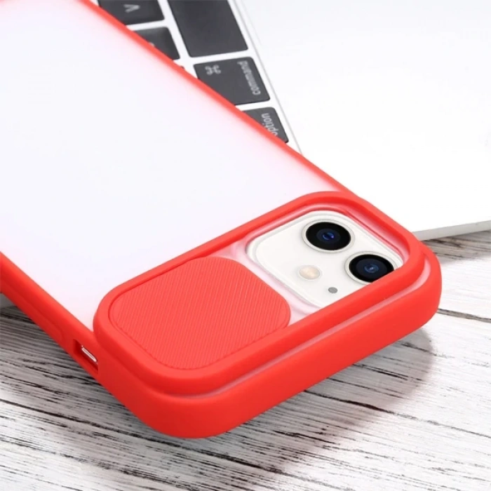 Ally iPhone 12 6.1 Kamera Lens Korumalı Sürgülü TPU Şeffaf Kılıf-(1903)