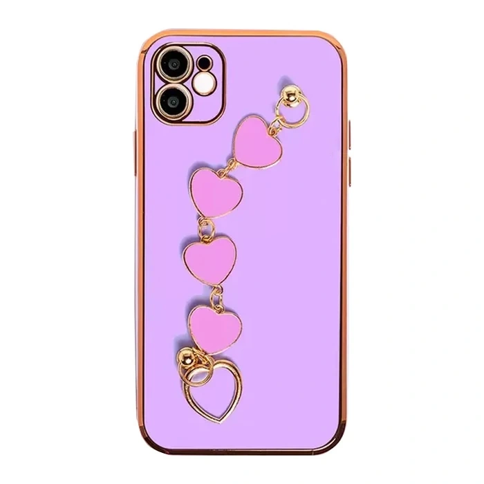 Ally iPhone 12 6.1inç Kılıf Kalp Bileklik Tutuculu Lüx Silikon Askılı Kılıf-(1903)