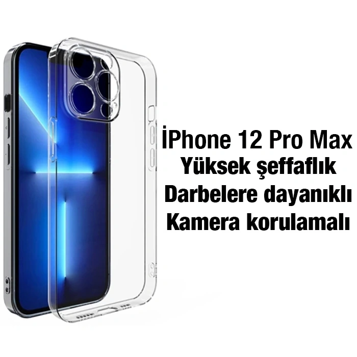 Ally iPhone 12 Pro Max 6.7inç Kılıf Kamera Korumalı Ultra İnce Şeffaf Silikon Kılıf-(1903)