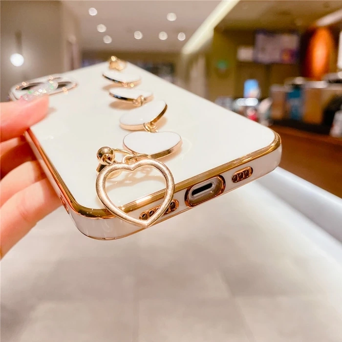 Ally iPhone 13 Mini 5.4inç Kılıf Kalp Bileklik Tutuculu Lüx Silikon Askılı Kılıf-(1903)