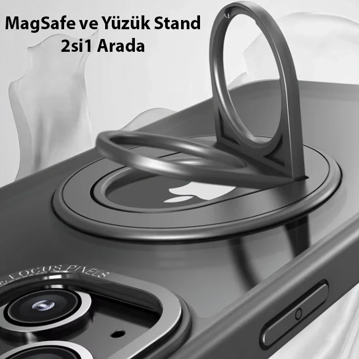ALLY iPhone 14 - iPhone 13 İçin Magsafe Uyumlu Yüzük Standlı Manyetik Silikon Kılıf-(1903)