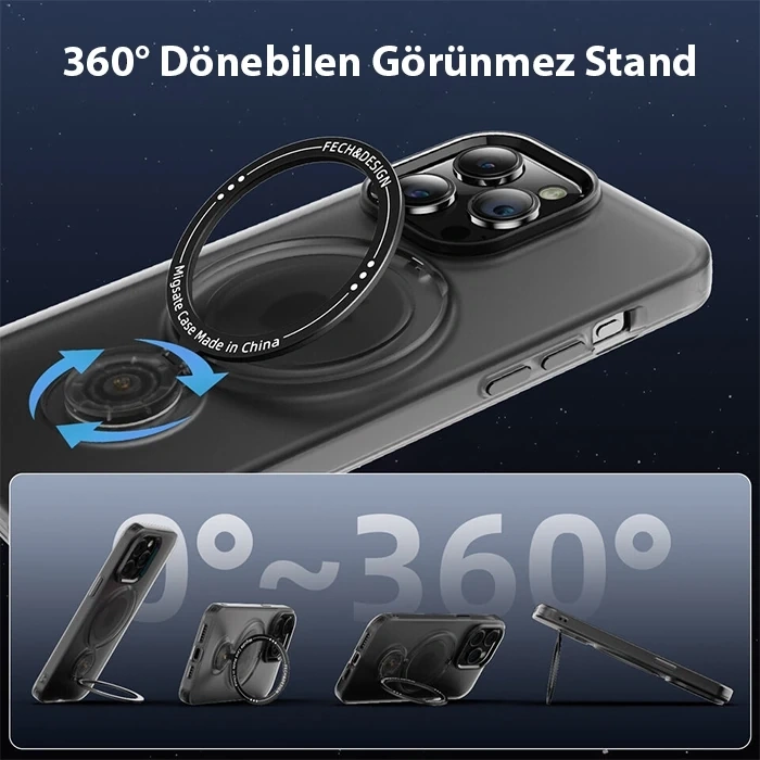 ALLY iPhone 14 Plus İçin Magsafe Uyumlu Standlı Manyetik Silikon Kılıf-(1903)