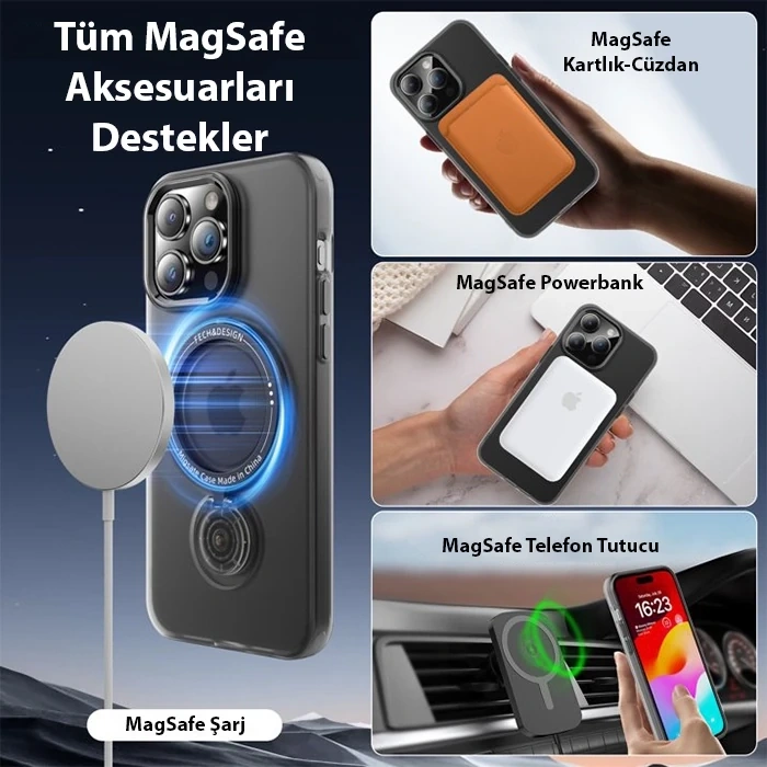 ALLY iPhone 14 Pro İçin Magsafe Uyumlu Standlı Manyetik Silikon Kılıf-(1903)