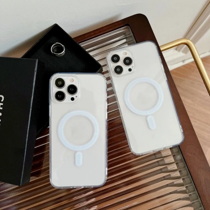 ALLY iPhone 15 Plus Magsafe Uyumlu Manyetik Şeffaf Silikon Kılıf-(1903)