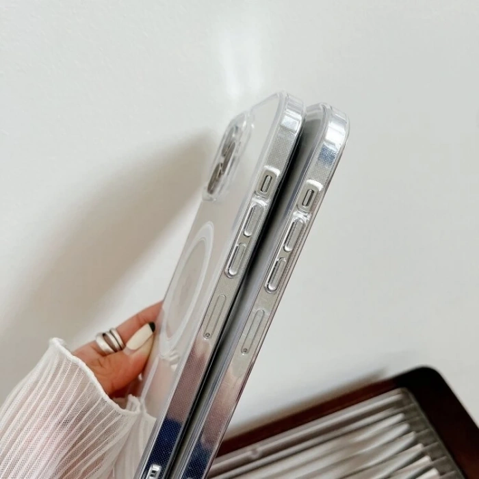 ALLY iPhone 15 Plus Magsafe Uyumlu Manyetik Şeffaf Silikon Kılıf-(1903)