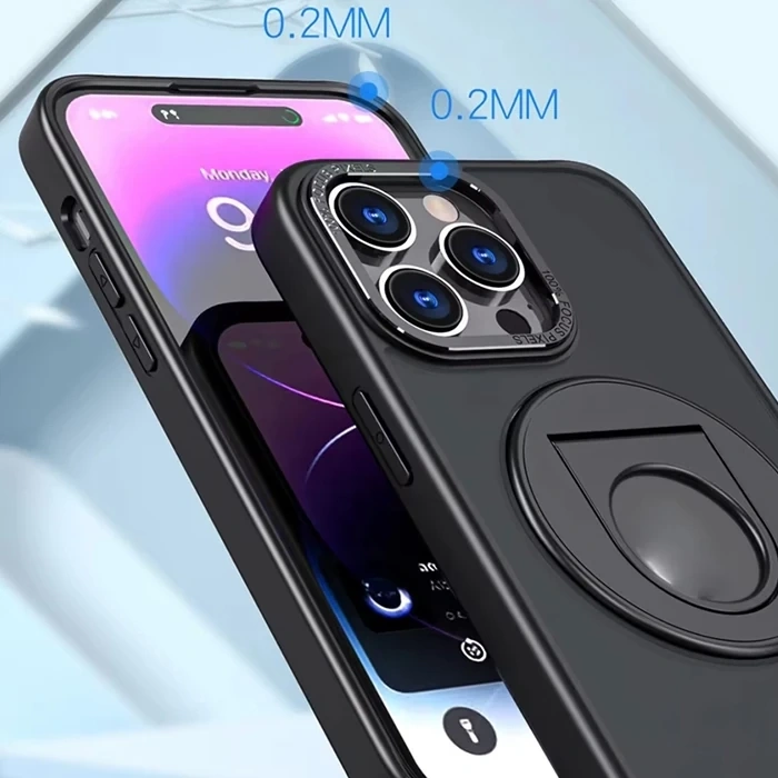 ALLY iPhone 15 Pro İçin Magsafe Uyumlu Yüzük Standlı Manyetik Silikon Kılıf-(1903)