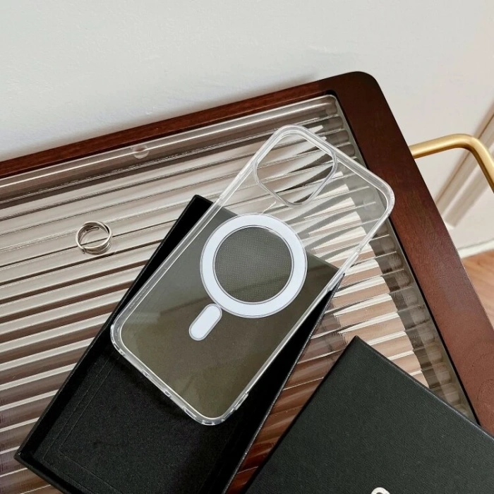ALLY iPhone 15 Pro Max Magsafe Uyumlu Manyetik Şeffaf Silikon Kılıf-(1903)