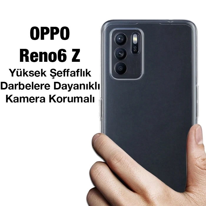 Ally OPPO Reno6 Z Kılıf Kamera Korumalı Ultra İnce Şeffaf Silikon Kılıf-(1903)