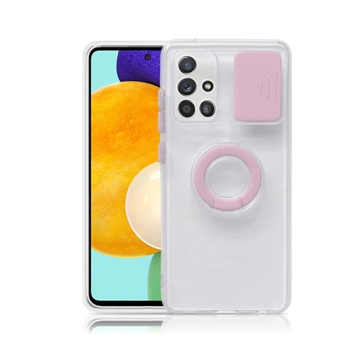 ALLY Samsung Galaxy M51 Kılıf Sürgülü Kamera Lens Korumalı Yüzük Standlı Silikon Kılıf-(1903)
