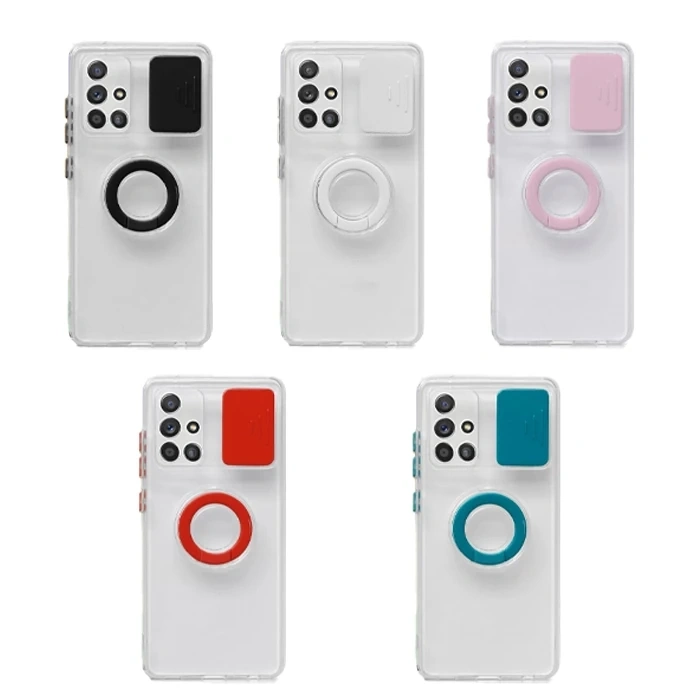 ALLY Samsung Galaxy M51 Kılıf Sürgülü Kamera Lens Korumalı Yüzük Standlı Silikon Kılıf-(1903)