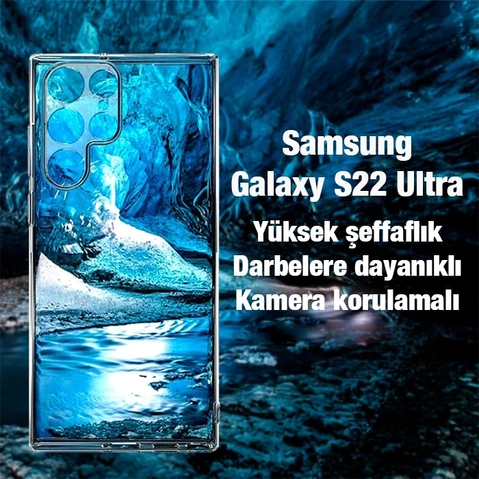 ALLY Samsung Galaxy S22 Ultra Kılıf Kamera Korumalı Ultra İnce Şeffaf Silikon Kılıf-(1903)