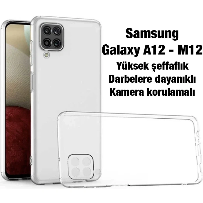 Ally SM Galaxy A12 M12 Kılıf Kamera Korumalı Ultra İnce Şeffaf Silikon Kılıf-(1903)