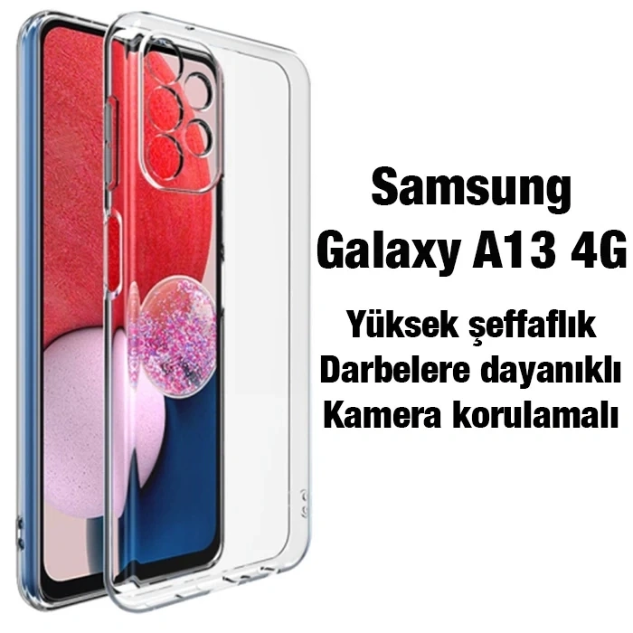 Ally SM Galaxy A13 4G Kılıf Kamera Korumalı Ultra İnce Şeffaf Silikon-(1903)