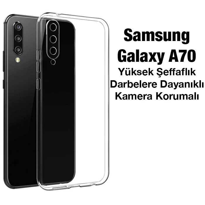 Ally SM Galaxy A70 Kılıf Kamera Korumalı Ultra İnce Şeffaf Silikon Kılıf-(1903)