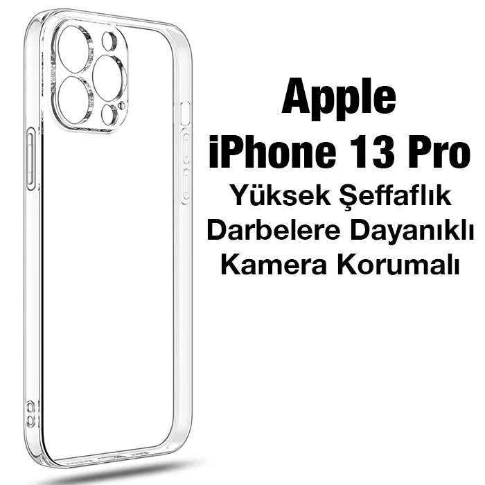 Ally Space iPhone 13 Pro 6.1inç Kamera Korumalı Premium Silikon Şeffaf Kılıf-(1903)