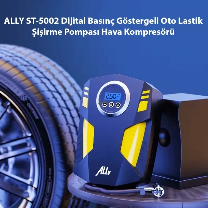ALLY ST-5002 Dijital Basınç Göstergeli Oto Lastik Şişirme Pompası Hava Kompresörü-(1903)