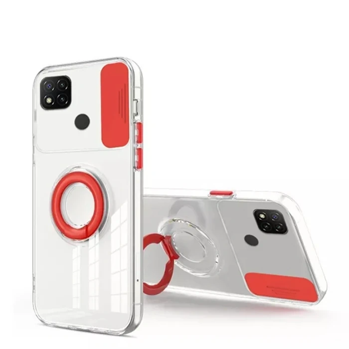 ALLY Xiaomi Redmi 9C Kılıf Sürgülü Kamera Lens Korumalı Yüzük Standlı Silikon Kılıf-(1903)