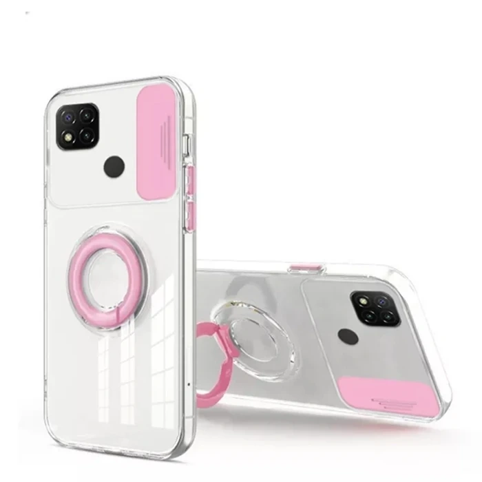 ALLY Xiaomi Redmi 9C Kılıf Sürgülü Kamera Lens Korumalı Yüzük Standlı Silikon Kılıf-(1903)