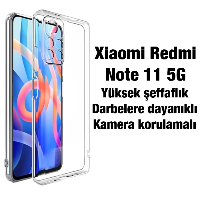Ally Xiaomi Redmi Note 11 5G Kılıf Kamera Korumalı Ultra İnce Şeffaf Silikon Kılıf-(1903)