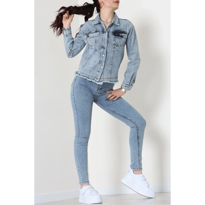 Altı Püsküllü Kot Ceket Mavi - 31786.683.