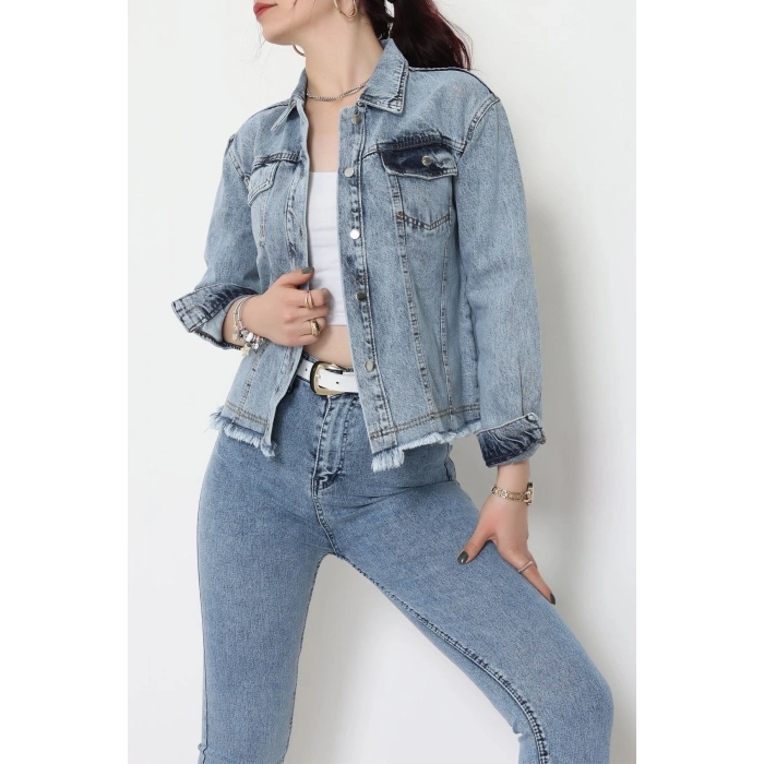 Altı Püsküllü Kot Ceket Mavi - 31786.683.