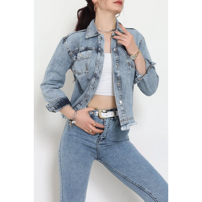 Altı Püsküllü Kot Ceket Mavi - 31786.683.