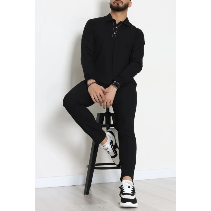 Ara Biyeli Polo Yaka Erkek Sweat Siyah - 25978.2125.