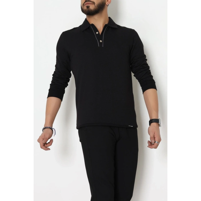 Ara Biyeli Polo Yaka Erkek Sweat Siyah - 25978.2125.