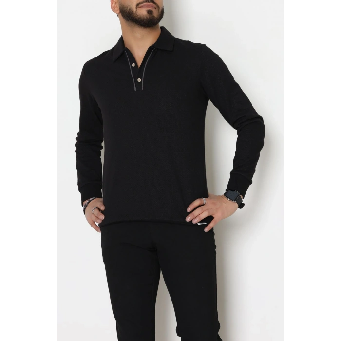 Ara Biyeli Polo Yaka Erkek Sweat Siyah - 25978.2125.
