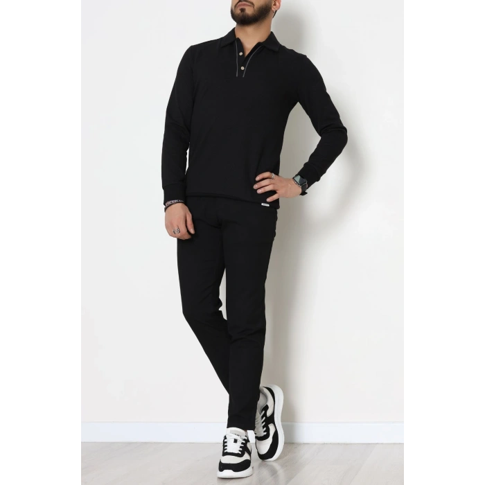 Ara Biyeli Polo Yaka Erkek Sweat Siyah - 25978.2125.