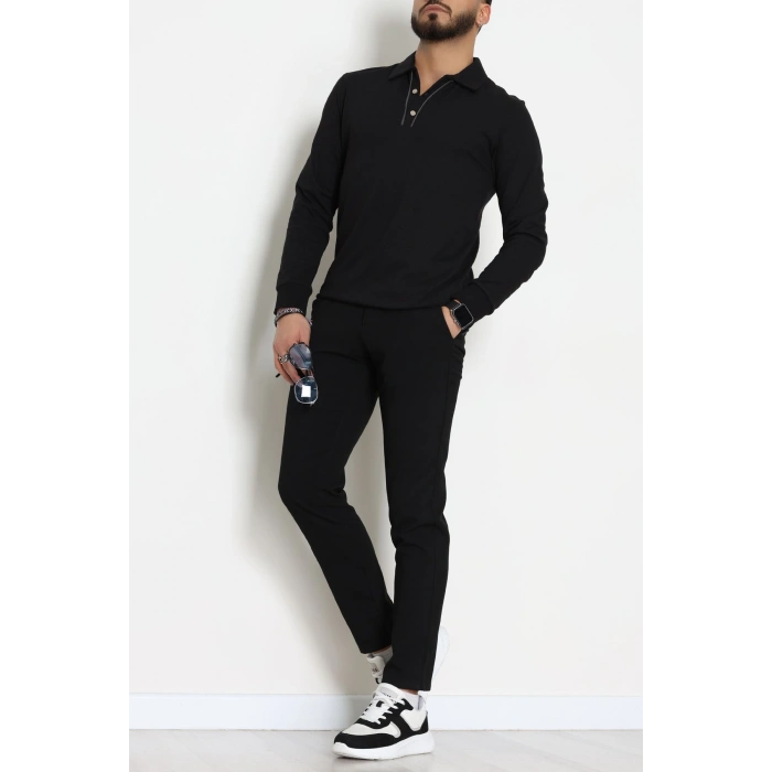Ara Biyeli Polo Yaka Erkek Sweat Siyah - 25978.2125.