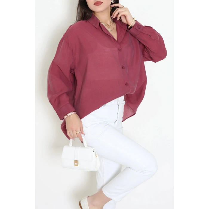 Arkadan Bağlı Oversize Poplin Gömlek Bordo - 8112.1437.