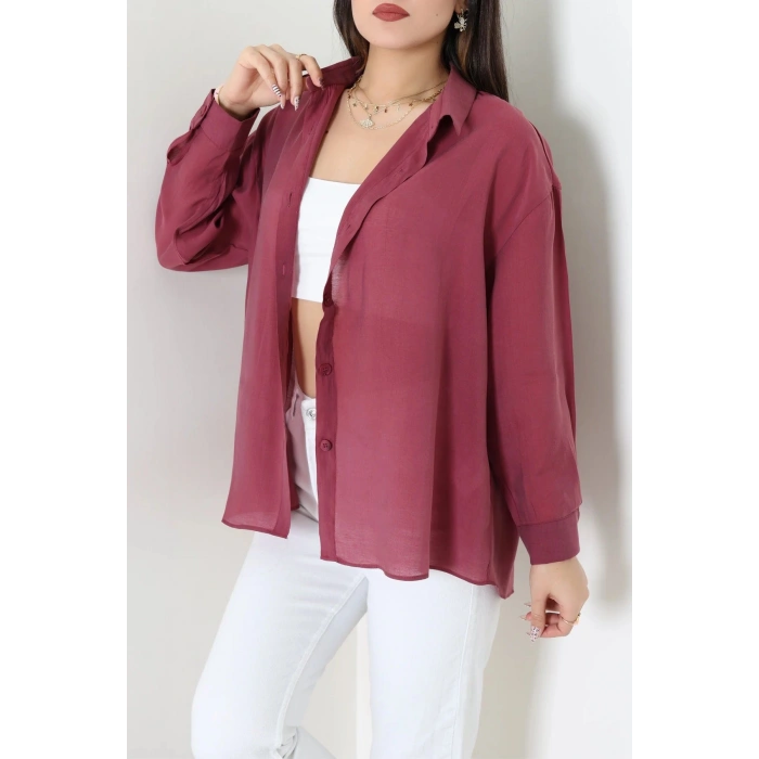 Arkadan Bağlı Oversize Poplin Gömlek Bordo - 8112.1437.