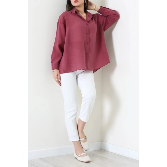 Arkadan Bağlı Oversize Poplin Gömlek Bordo - 8112.1437.