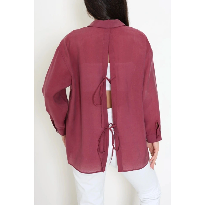 Arkadan Bağlı Oversize Poplin Gömlek Bordo - 8112.1437.