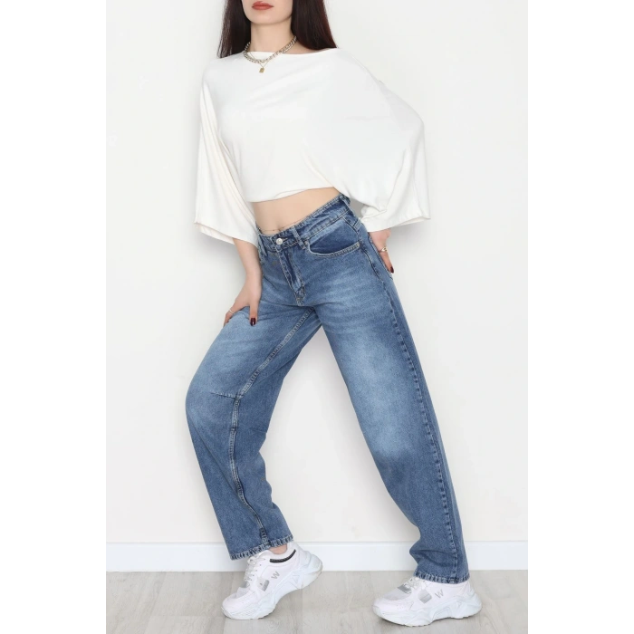 Arkası Tokalı Baggy Kot Pantolon Açıkmavi - 31712.2059.