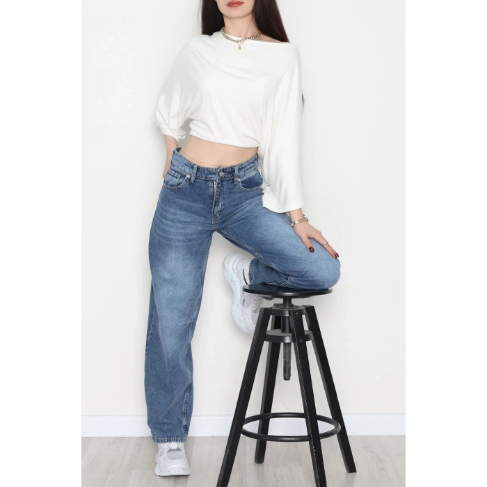 Arkası Tokalı Baggy Kot Pantolon Açıkmavi - 31712.2059.