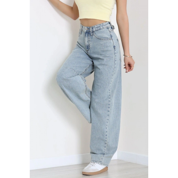 Arkası Tokalı Baggy Kot Pantolon Açıkmavi - 32476.1904.