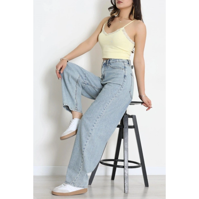 Arkası Tokalı Baggy Kot Pantolon Açıkmavi - 32476.1904.