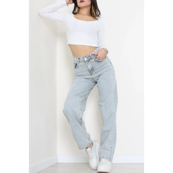 Arkası Tokalı Baggy Kot Pantolon Buzmavi - 31895.1606.